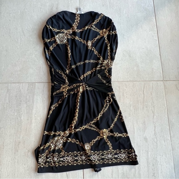 Cache Gold Chain Print Black Mini Dress Size S - Picture 8 of 10